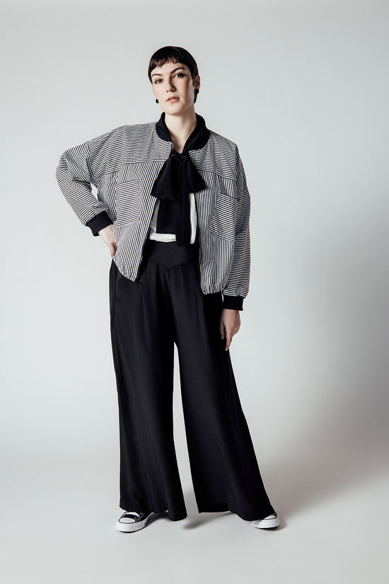 Image Title Silk Crepe De Chine V Yoke Wide Leg Trousers